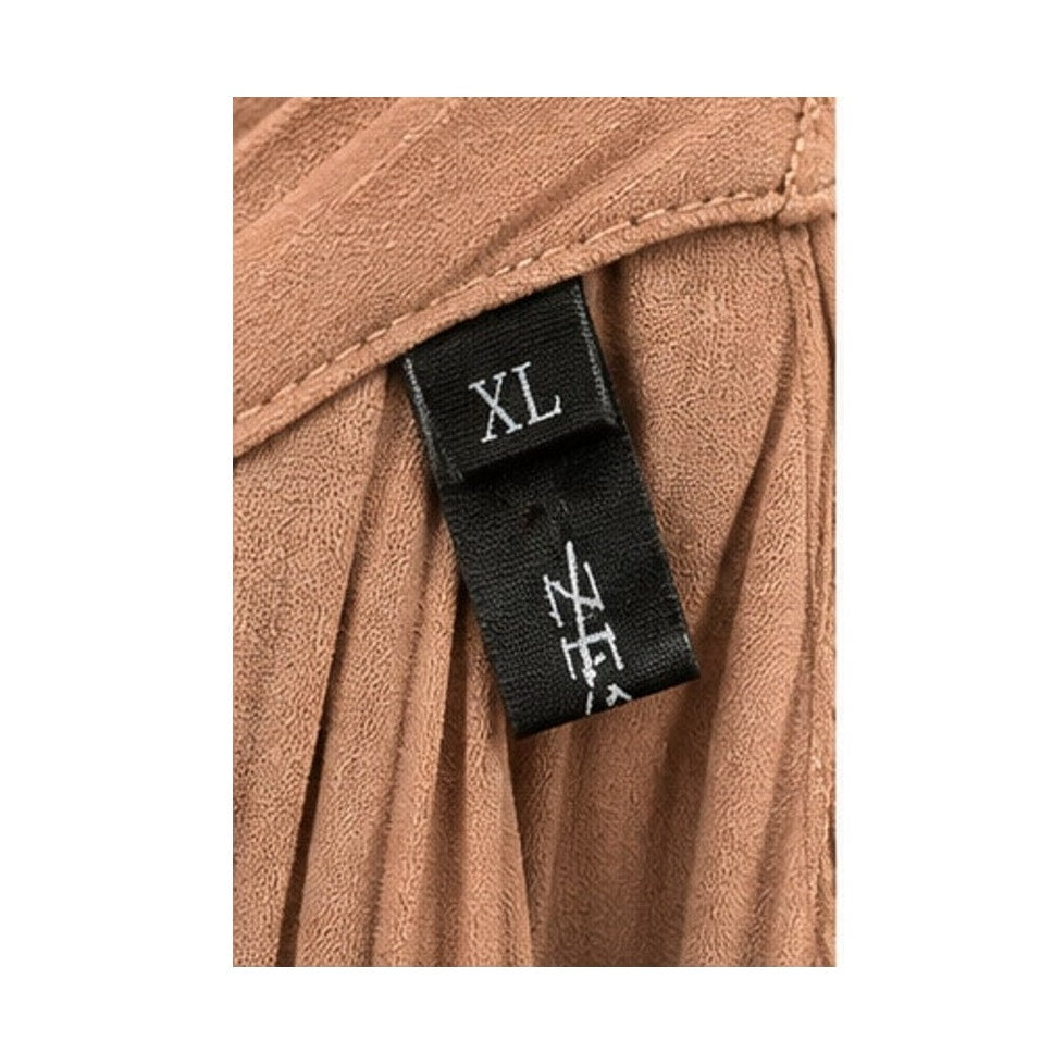 ZESICA Camel Plisse Pleated Tiered Maxi Dress Mock Neck Back Tie Size XL