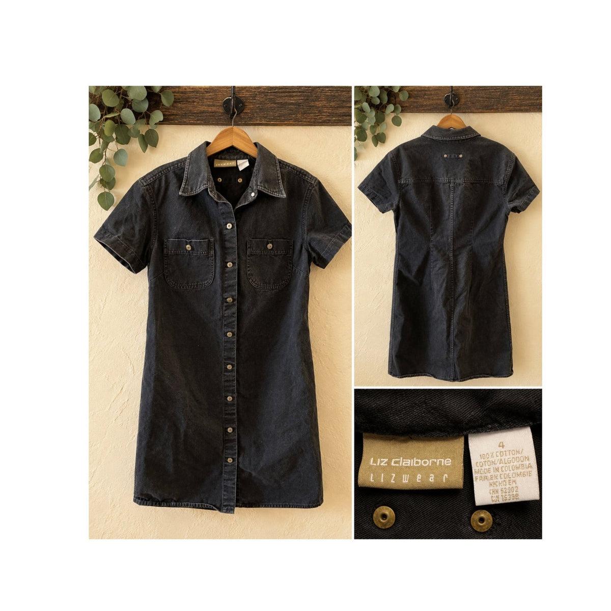 Vintage Liz Claiborne Lizwear Snap Front Denim Shirt Dress Size 4
