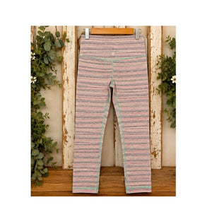 Lululemon Wunder Under Crop III Cyber Stripe Pink Green Leggings Sz 8