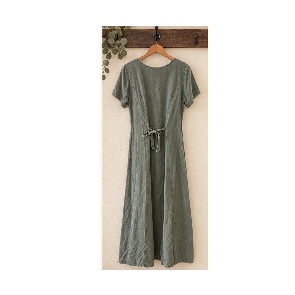 Olivia Vintage Sage Green Embroidered Maxi Dress Cottagecore M