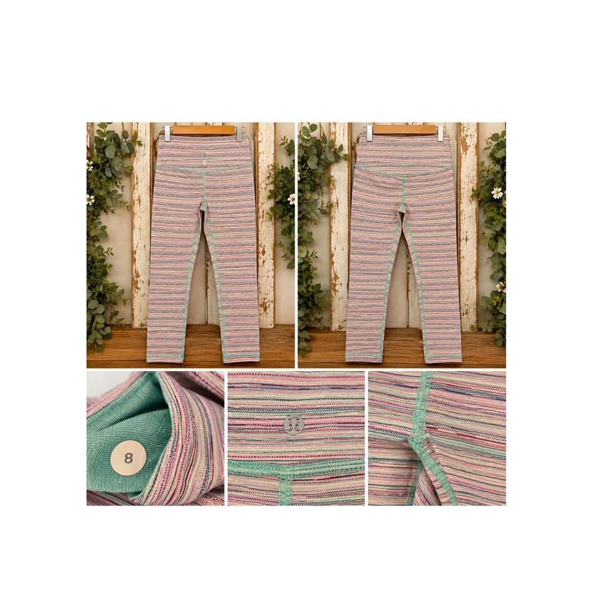 Lululemon Wunder Under Crop III Cyber Stripe Pink Green Leggings Sz 8