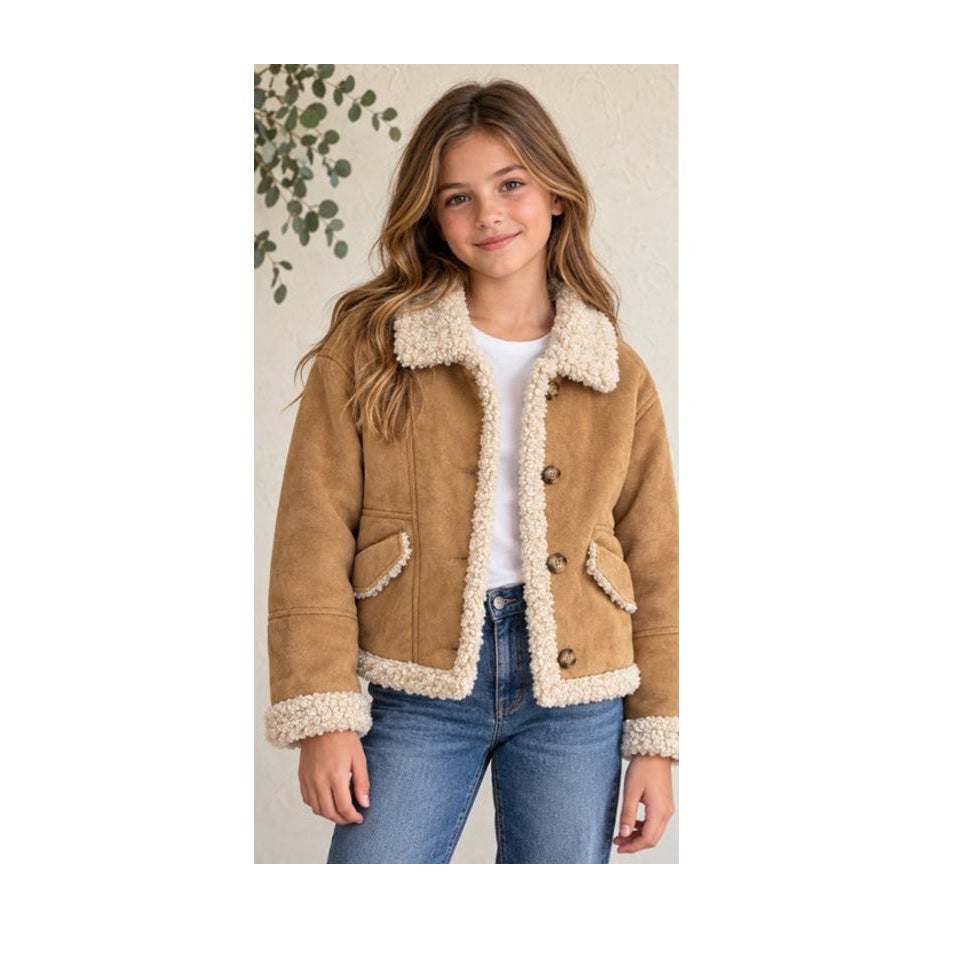 Zara Girls 11-12 Faux Shearling Suede Aviator Jacket Tan Women XS S