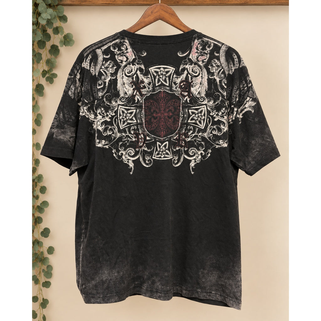 Xzavier Unlimited Mens XL Black Skull Crown Wings Graphic T-Shirt Y2K MMA Style