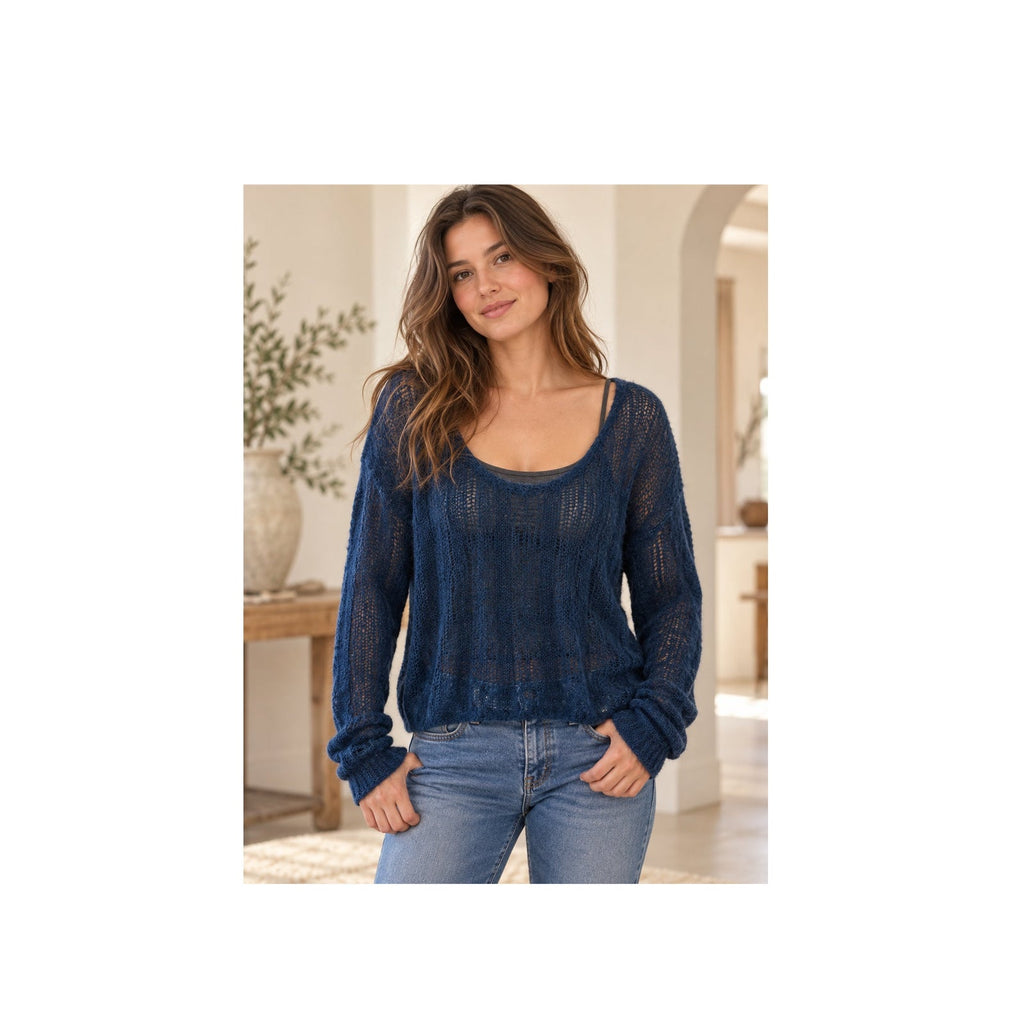 Free People Angel Sweater Blue Open Knit Slouchy Mohair Blend S