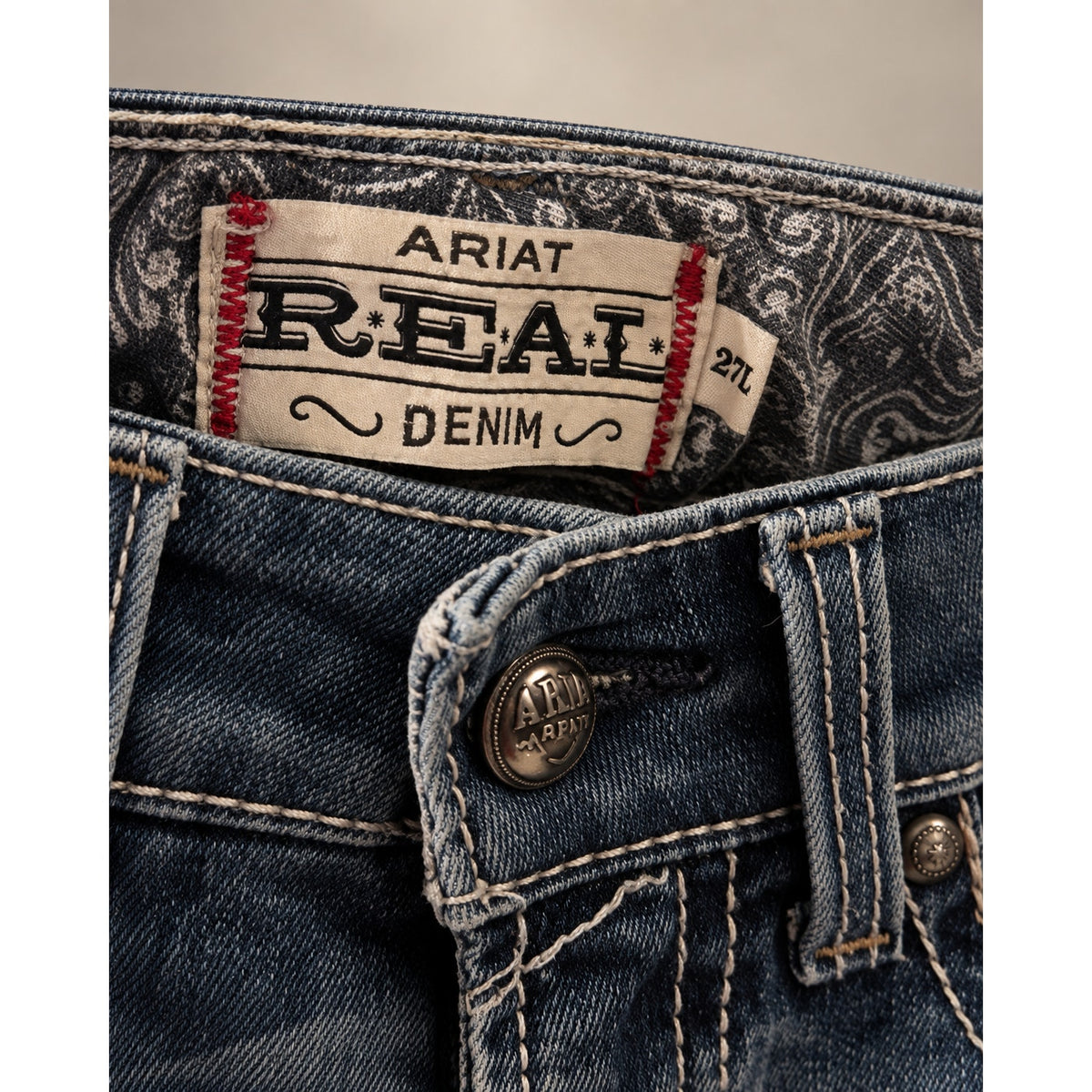 Ariat R.E.A.L. Denim 27L Medium Wash Western Bootcut Jeans Cowgirl