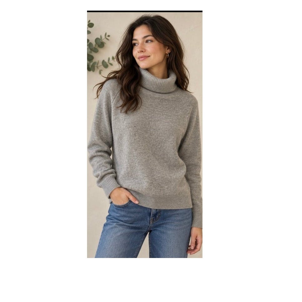 UNIQLO Women Large 100% Cashmere Turtleneck Sweater Grey Roll Neck L