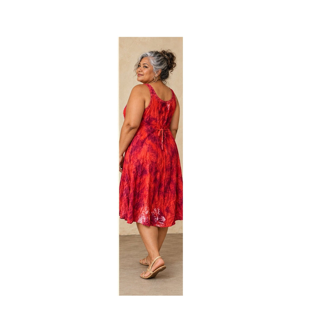 Raya Sun Dress Womens XL Red Pink Hibiscus Cotton Blend Tie Back Mini