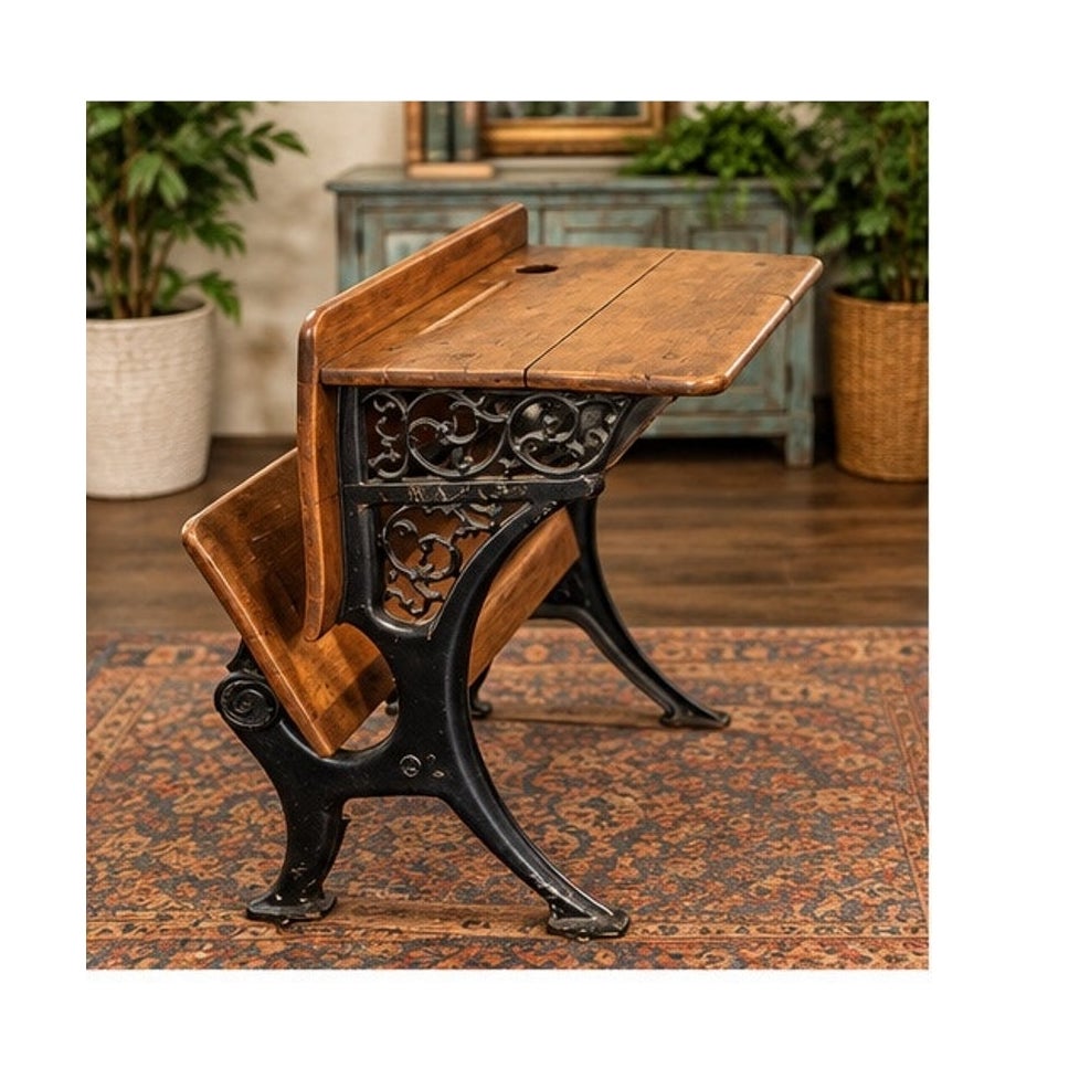 Vintage Oak Roll Top Desk Double Pedestal Home Office Storage