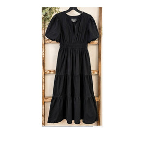 Anthropologie The Somerset Black Cotton Poplin Tiered Maxi Dress XL