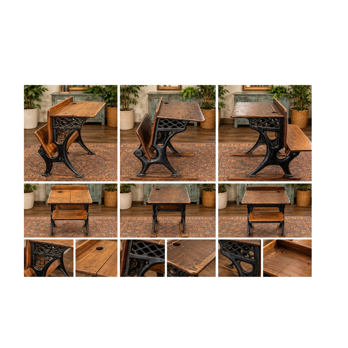 Vintage Oak Roll Top Desk Double Pedestal Home Office Storage