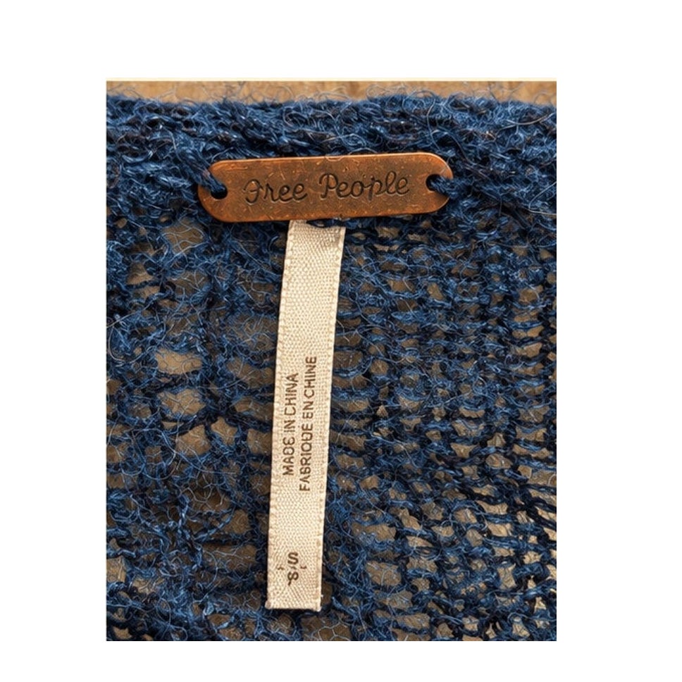 Free People Angel Sweater Blue Open Knit Slouchy Mohair Blend S