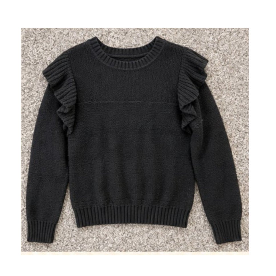 Anthropologie Pilcro Black Ruffle Shoulder Knit Pullover Sweater M