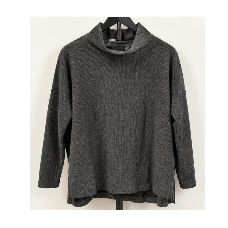 By Anthropologie Theresa Tunic Sweater Carbon Gray Ribbed Funnel Neck Size S