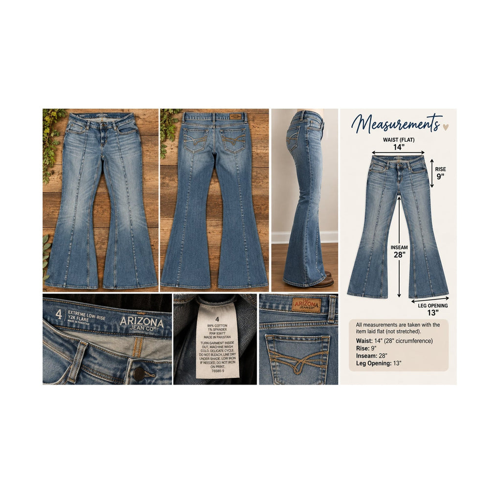 Arizona Jean Co Extreme Low Rise Y2K Flare Jeans Blue Womens Size 4