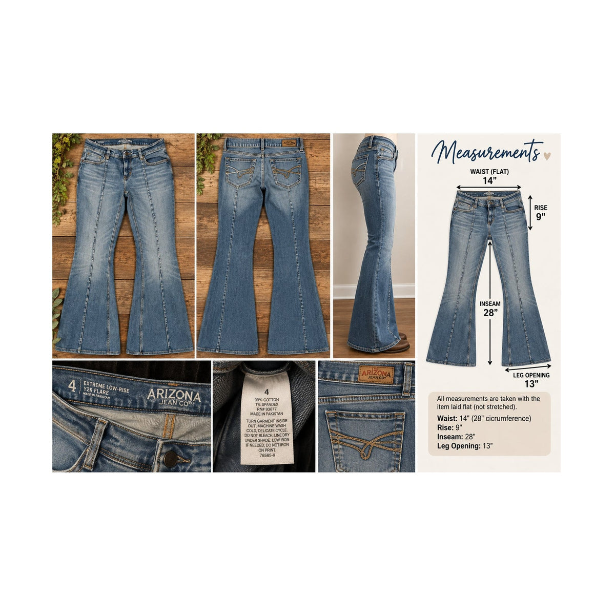 Arizona Jean Co Extreme Low Rise Y2K Flare Jeans Blue Womens Size 4