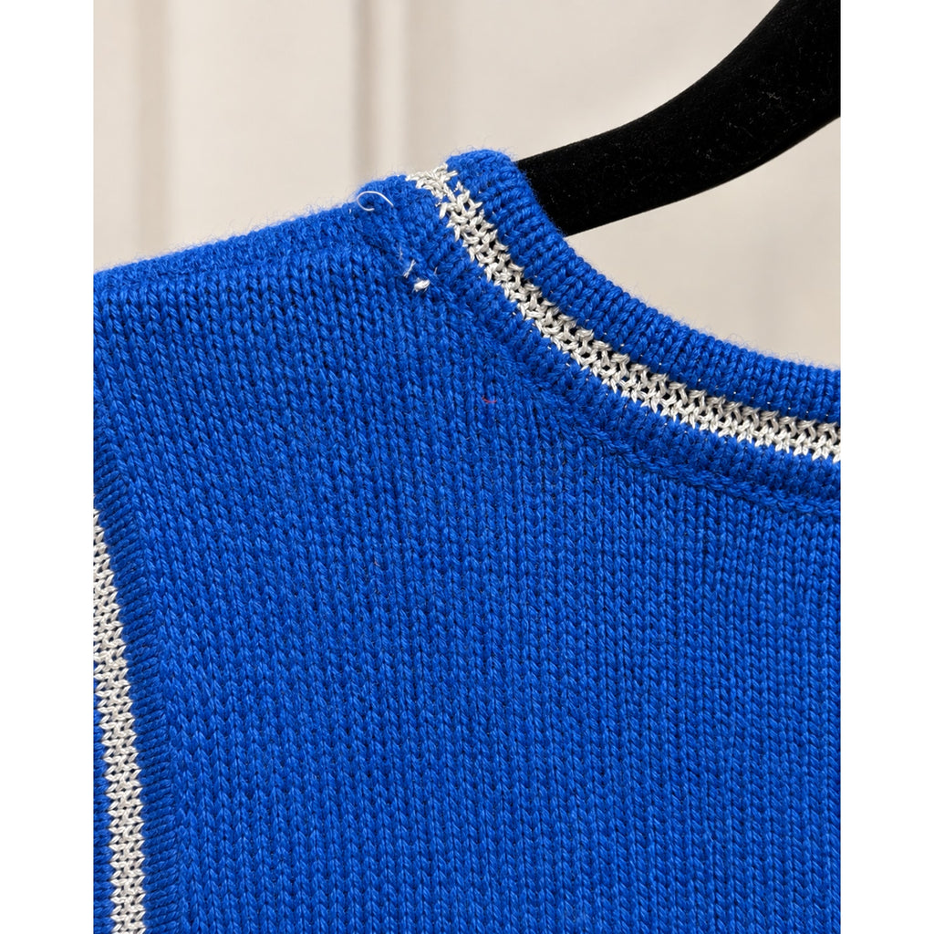 Christmas Sweater Vest Blue Santa Fireplace Holiday Size M 8-10 Preloved