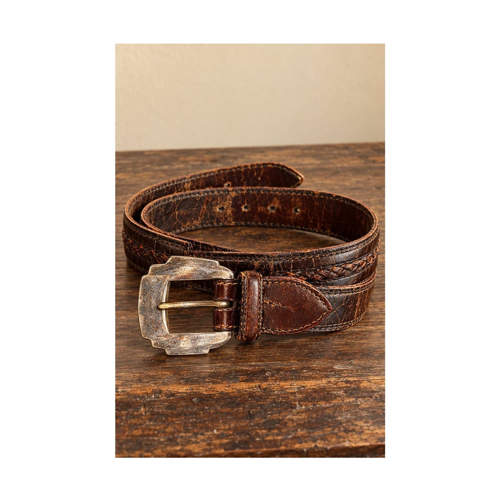 Vintage 1996 King Ranch Brown Braided Leather Western Belt Silver Buckle