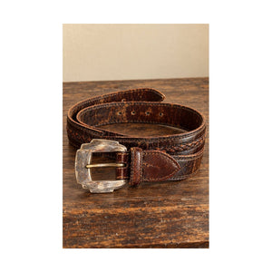 Vintage 1996 King Ranch Brown Braided Leather Western Belt Silver Buckle