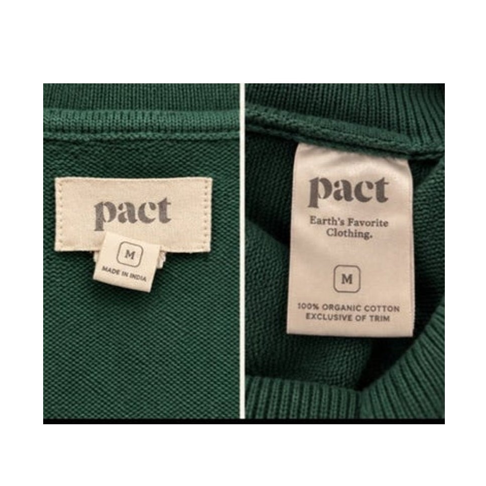 Pact Organic Cotton Polo V Neck Sweater Green Long Sleeve Womens M