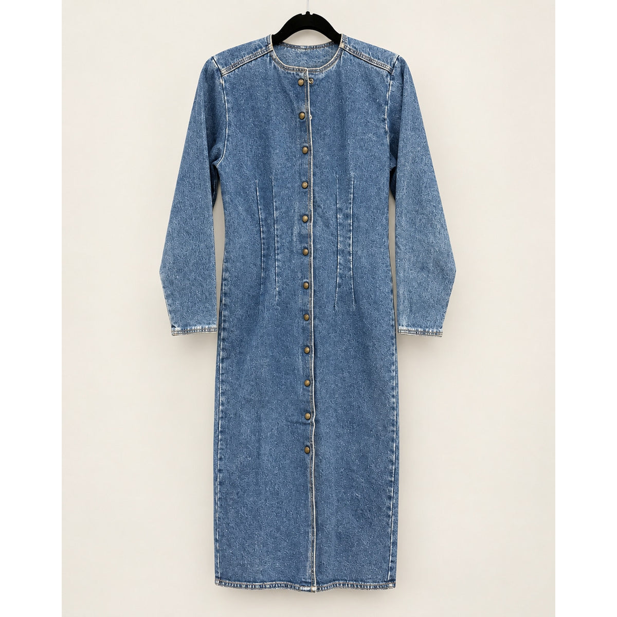 Vintage ZENA Denim Maxi Dress Size 7 Acid Wash Button Front Long Sleeve Preloved
