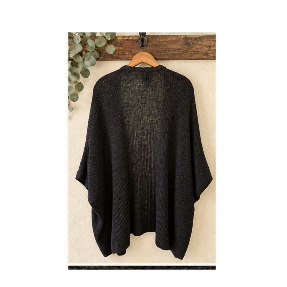 Halogen Black Open Knit Draped Cardigan Wrap Sweater One Size