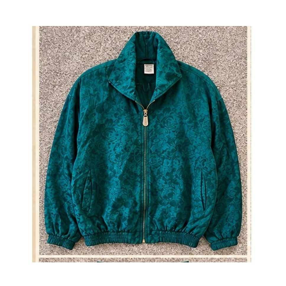 Vintage Fuda International Women's Medium Silk Tracksuit Set Green
