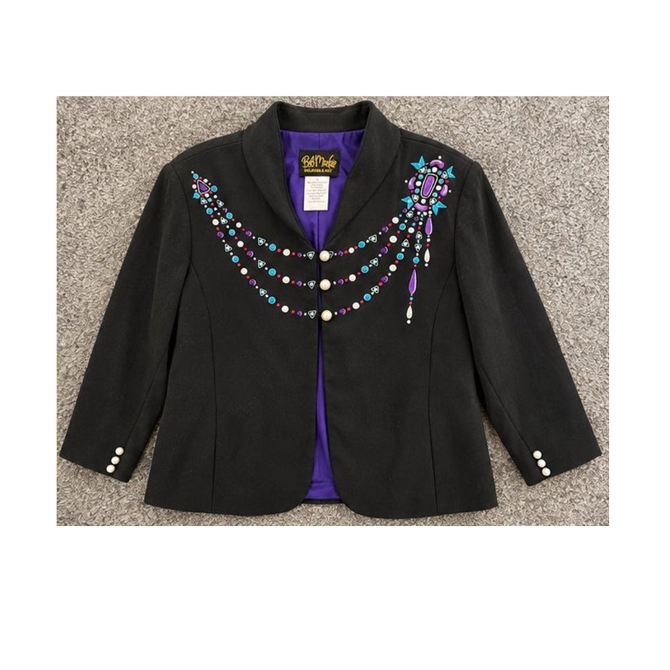 Vintage Bob Mackie Wearable Art Black Jeweled Collar Jacket Large