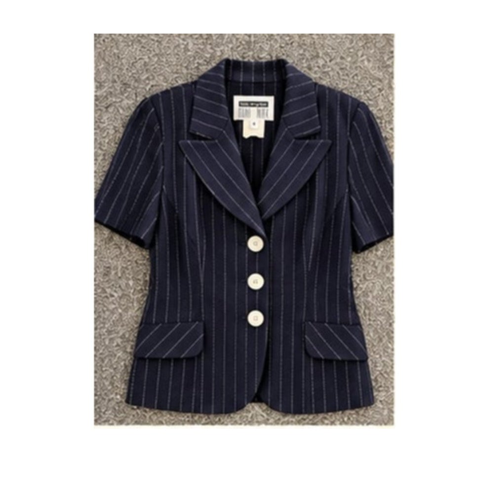 Vintage Lois Snyder Dani Max Navy Pinstripe Suit Set 6 Pantsuit