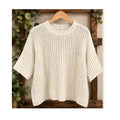 One Grey Day OGD Ribbed Knit Sweater Tee Cream Short Sleeve Slouchy Small S