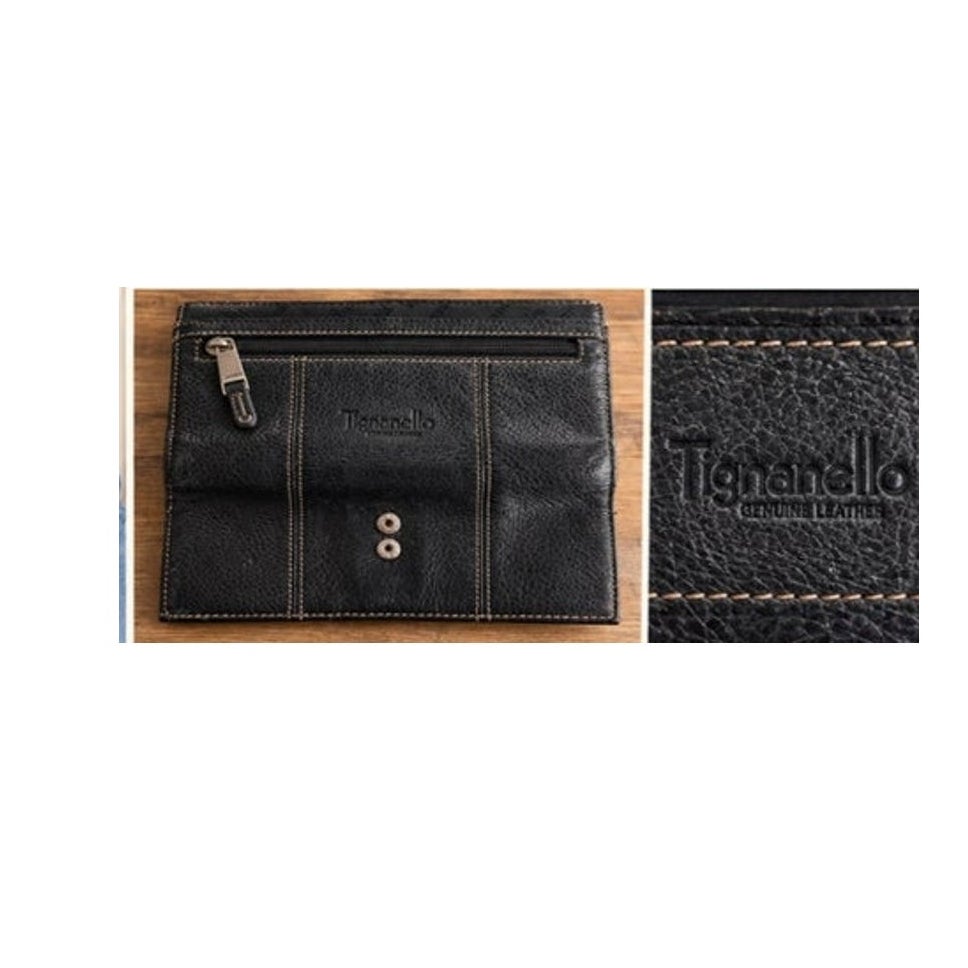 Tignanello Black Pebbled Leather Continental Flap Wallet Paisley Lined