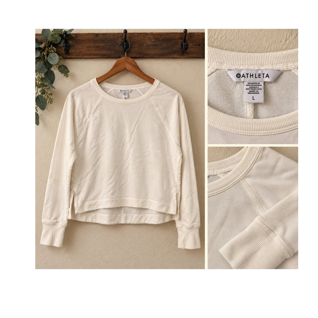 Athleta Ivory Raglan Long Sleeve High Low Pullover Top Size L