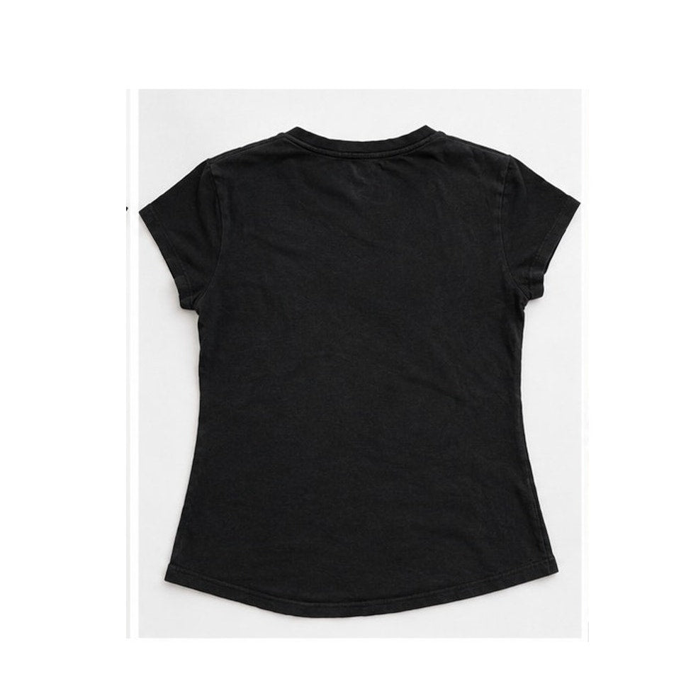 Vintage Y2K Brand Rhinestone Gothic Cross Filigree Graphic V-Neck Tee Black L