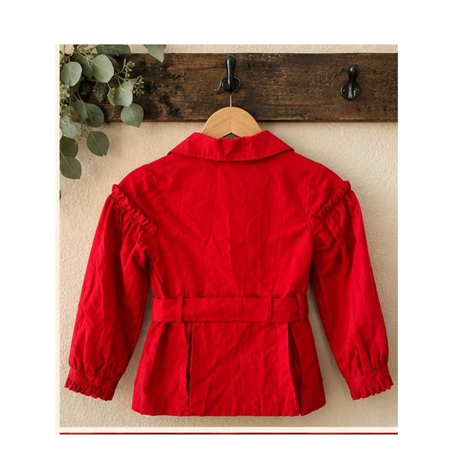 Janie and Jack Girls Red Puff Sleeve Double Breasted Trench Coat 5 6