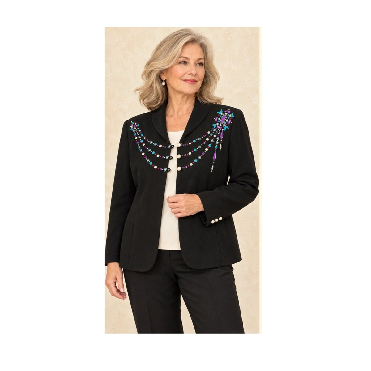 Vintage Bob Mackie Wearable Art Black Jeweled Collar Jacket Large