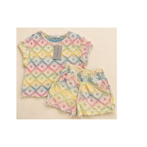 See And Be Seen Rainbow Star Fringed Denim Set - Large
