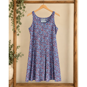 Columbia Omni-Freeze Floral Tank Dress XL Blue Red White Stretch Preloved