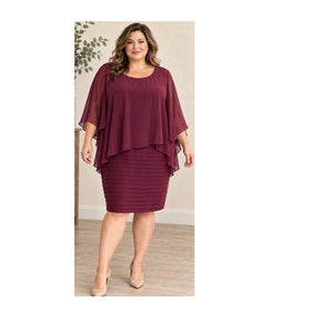 Betsy & Adam 20W Maroon Chiffon Capelet Pintuck Cocktail Dress Plus