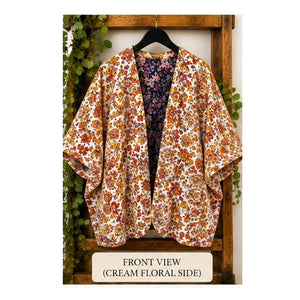 Retro 1970s Reversible Diamond Quilted Kimono Open Front Jacket OS