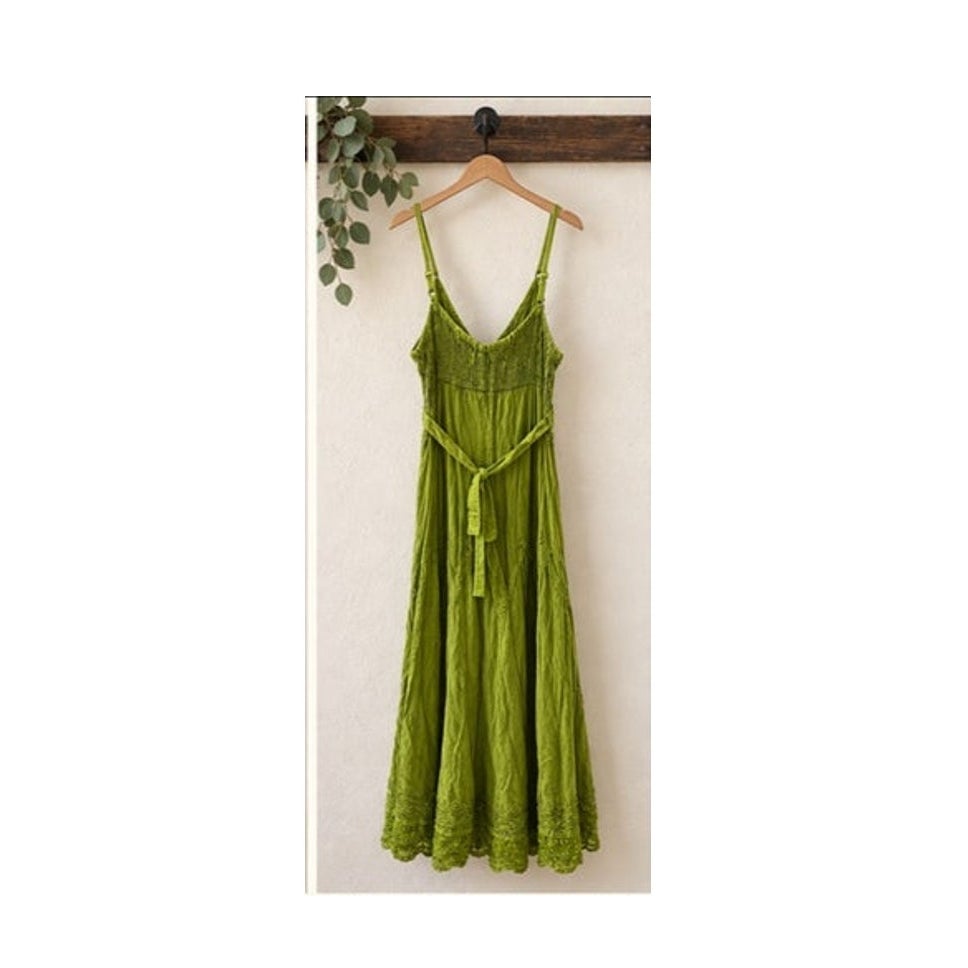 Advance Apparels Green Fairycore Boho Corset Midi Dress Y2K L XL