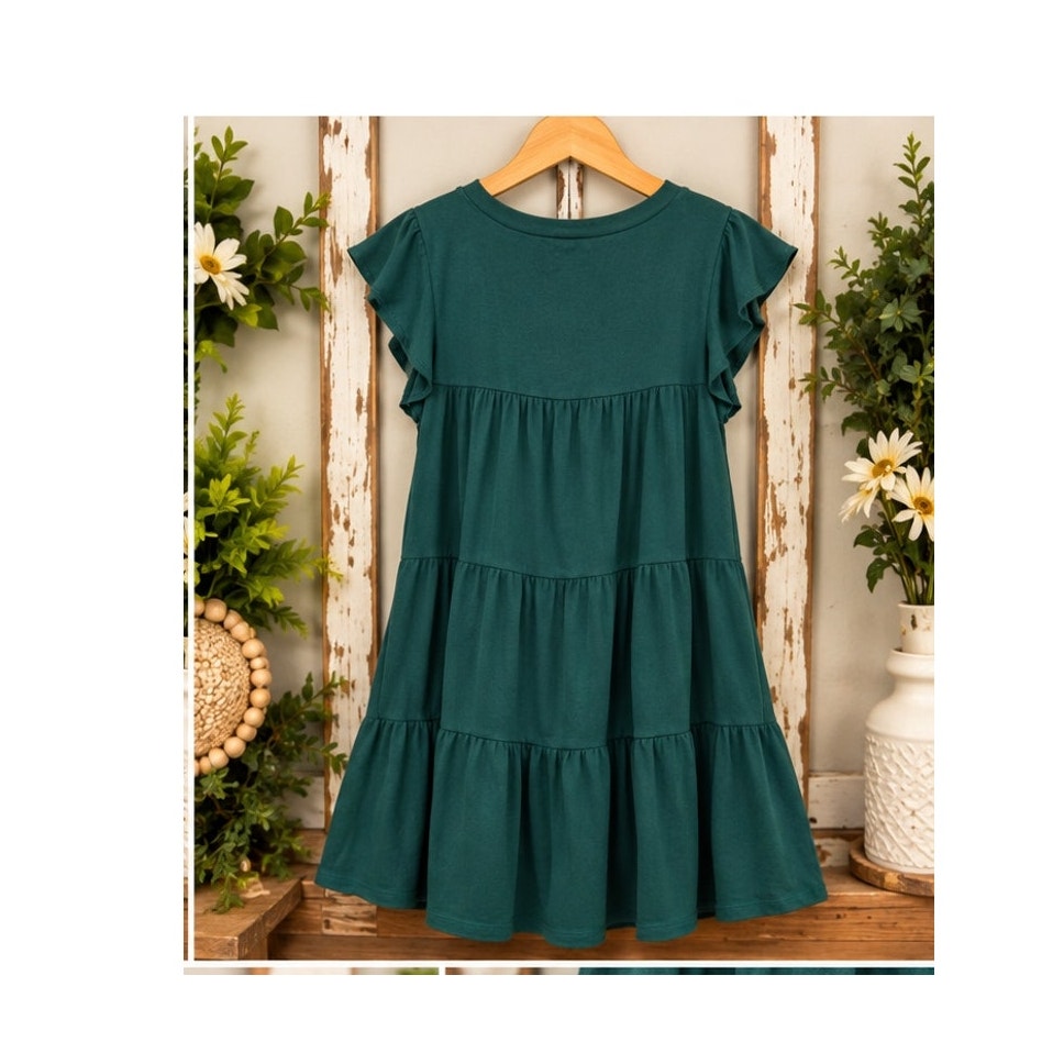 Entro Dark Green Tiered Mini Babydoll Dress Womens XL Ruffle Sleeve Knit