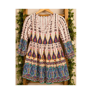 Umgee Women's Boho Paisley Geometric Print Tiered Bell Sleeve Tunic Dress XL