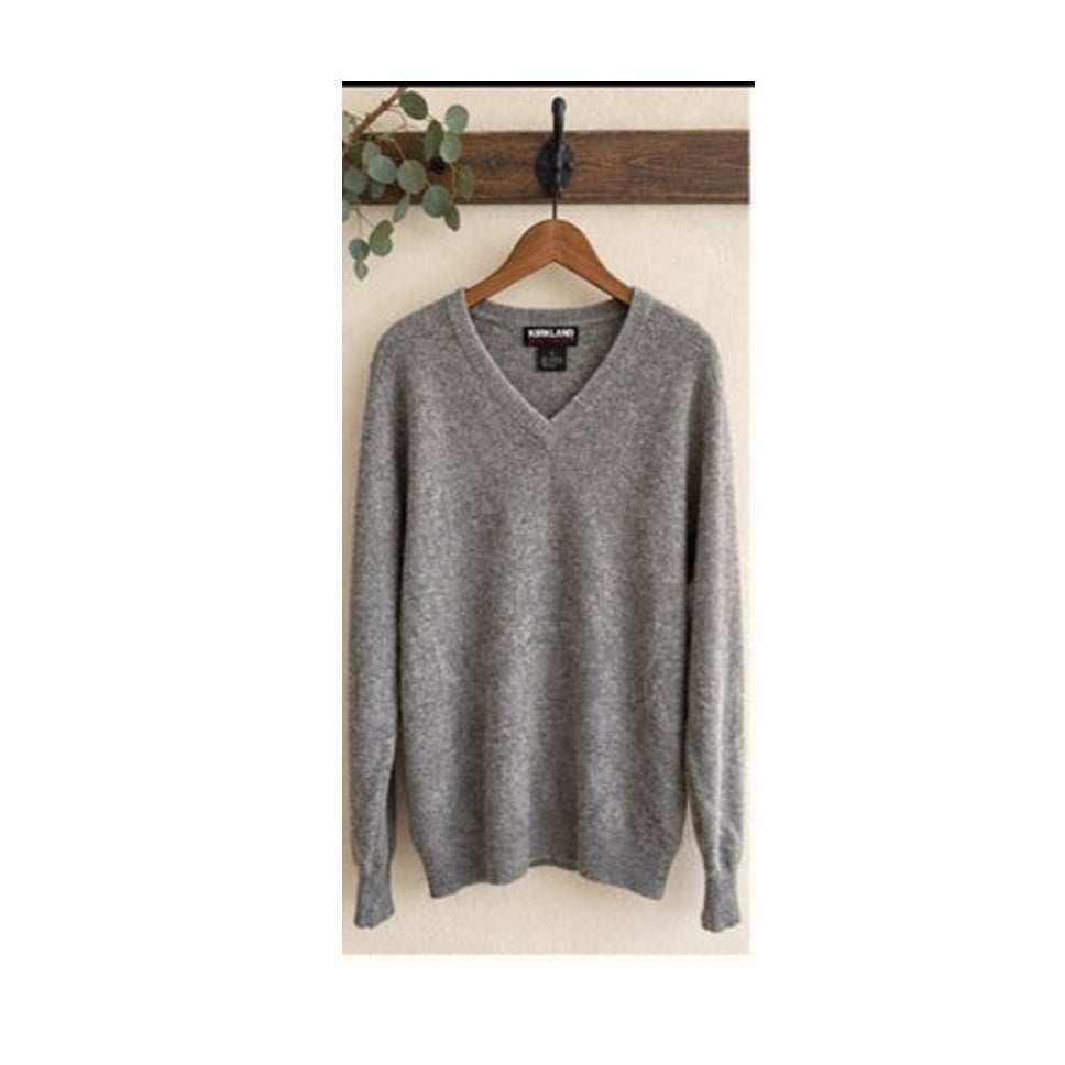 Kirkland Signature Grey 100% Cashmere V Neck Sweater Womens Small