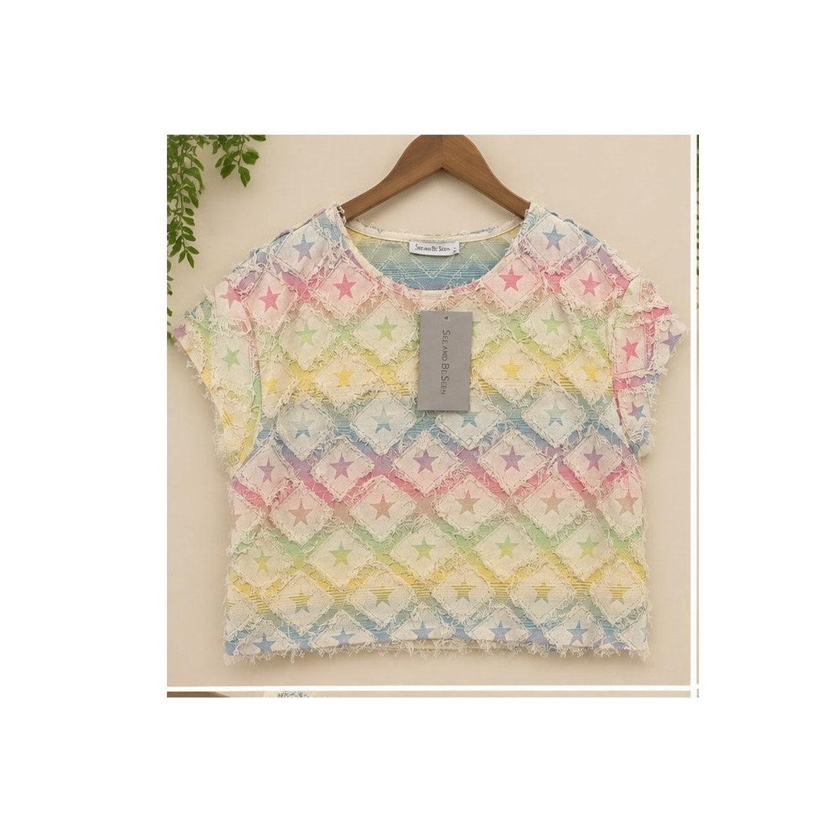 See And Be Seen Rainbow Star Fringed Denim Set - Large