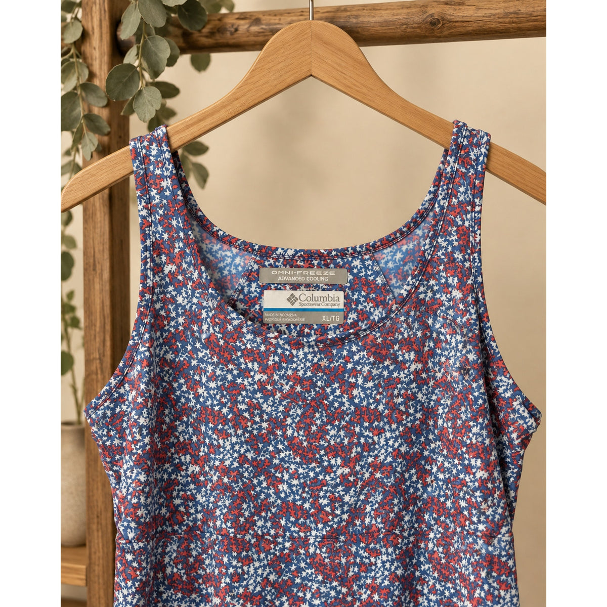 Columbia Omni-Freeze Floral Tank Dress XL Blue Red White Stretch Preloved