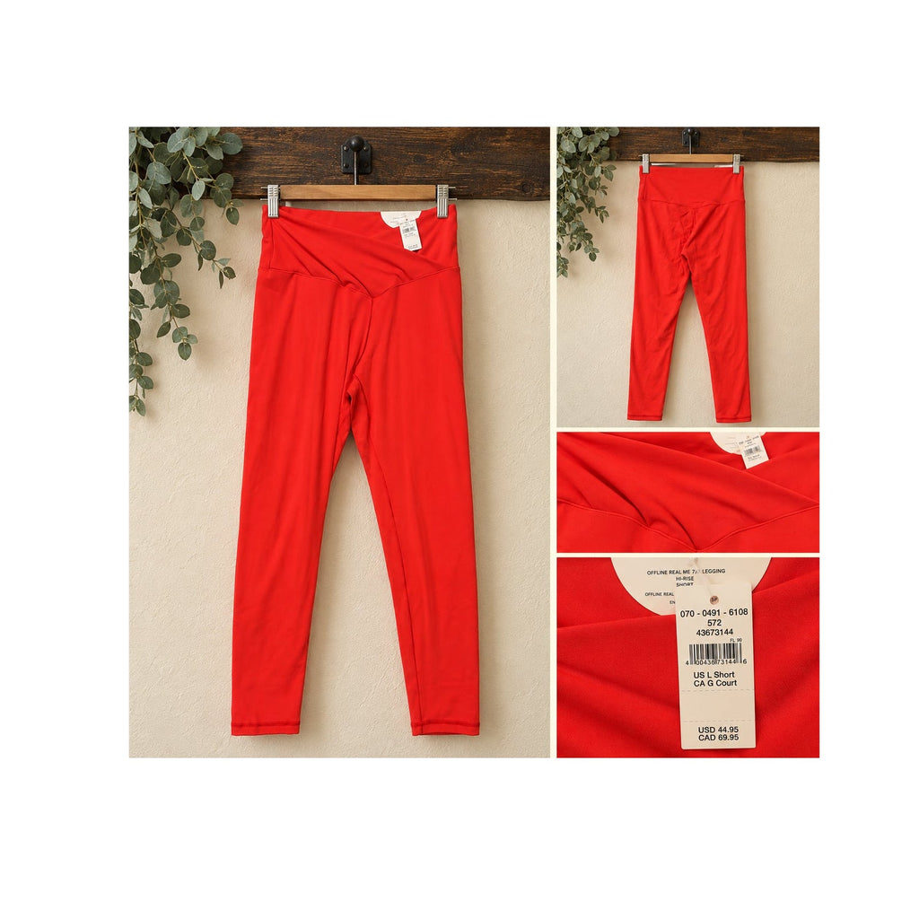 NWT OFFLINE by Aerie Real Me Crossover 7/8 Leggings Red Womens Large Short