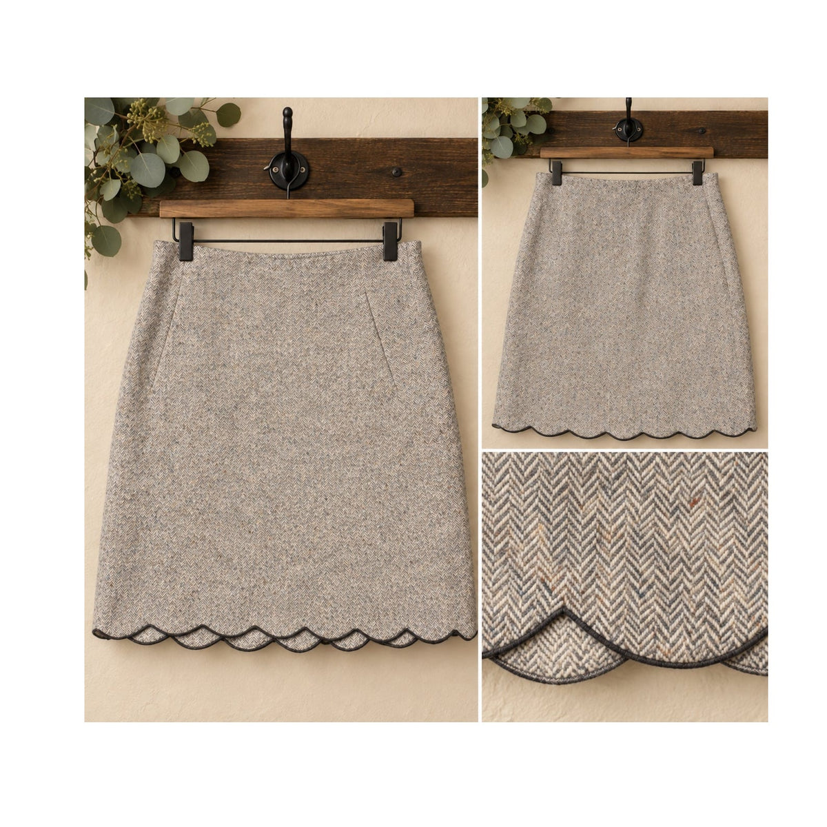 Talbots Size 4 Gray Herringbone Tweed Scalloped Hem A-Line Skirt