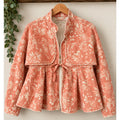 Free People Lua Bed Denim Jacket Apricot Combo Floral Peplum MINT LNWOT