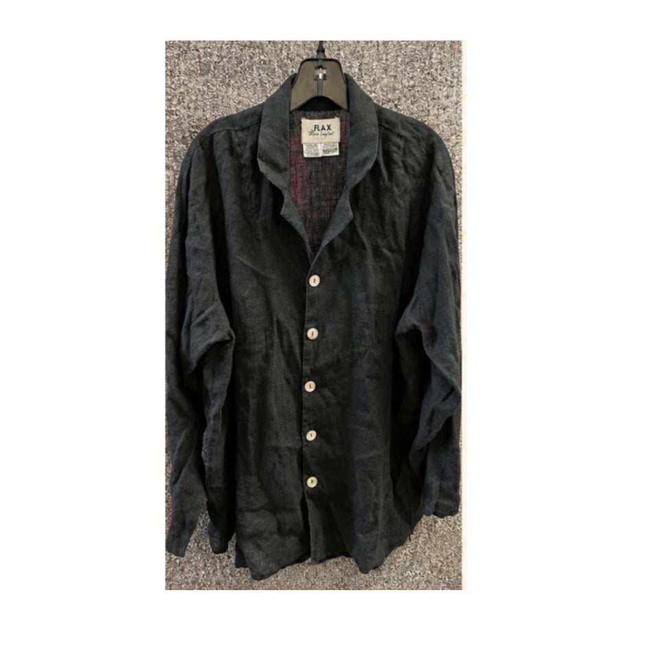 FLAX by Jeanne Engelhart M Black 100% Linen Button Up Long Sleeve Shirt