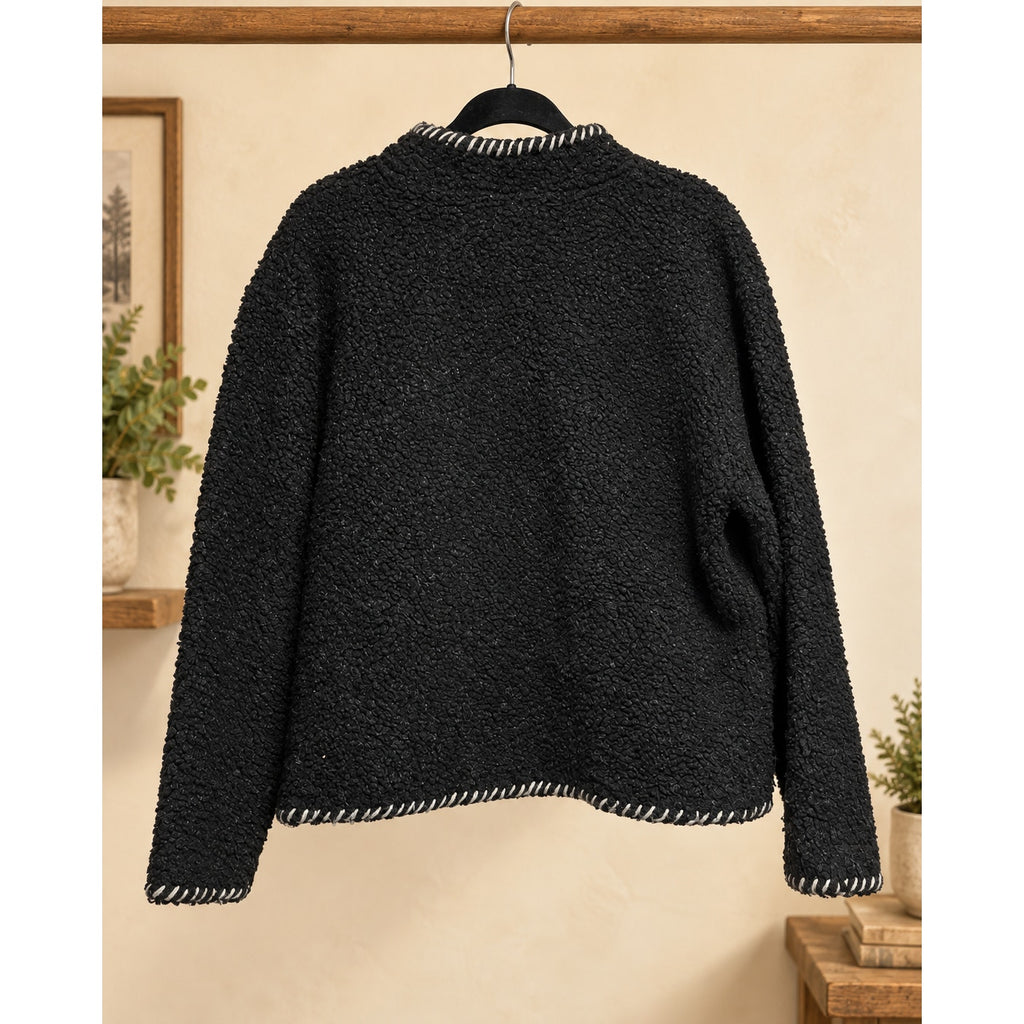 Woolrich Black Sherpa Fleece Pullover Snowflake Patch Quarter Zip Preloved