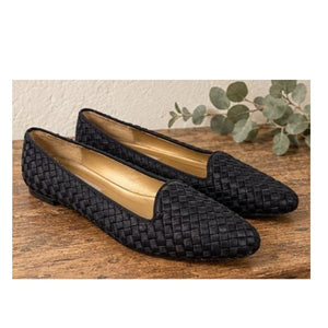Vtg 80s Etienne Aigner Rebecca Black Woven Leather Loafers Flats 10M